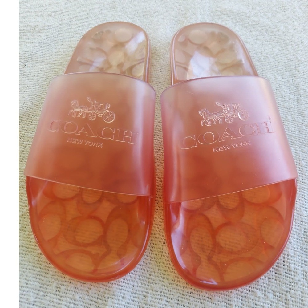 Coach Slide Sandals Womens Pink Udele Jelly Signature C Logo Beach Pool Shoes